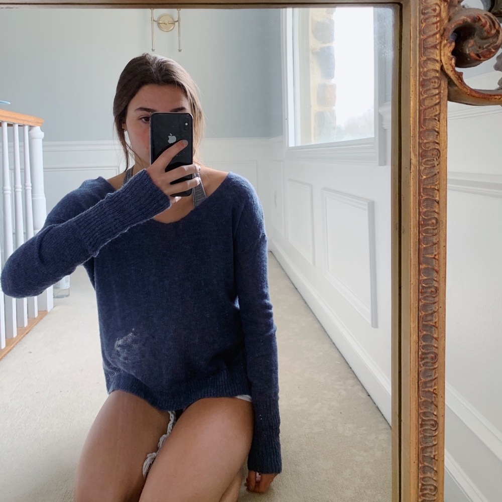 Hollister Dark Blue Off the Shoulder Knit Cardigan